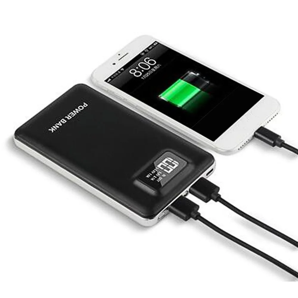 20000mAh Backup Battery Portable Phone Charger Intelligent Mobile LCD Digital Display LED Lights 2.1A/1A Dual USB Power Bank