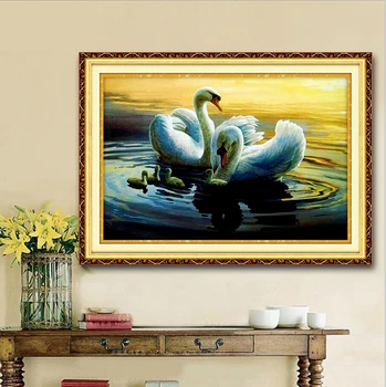 

kits-for-embroidery cross stitch swans lake Precise Printed Patterns enough thread Cross-Stitching wedding wall decor diy craft