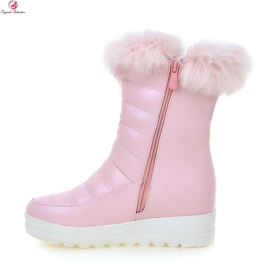 Original Intention Women Mid-Calf Snow Boots Round Toe Winter Boots Elegant Black White Pink Warm Shoes Woman US Size 4-10.5 цена Original Intention Women Mid-Calf Snow Boots Round Toe Winter Boots Elegant Black White Pink Warm Shoes Woman US Size 4-10.5 цены онлайн