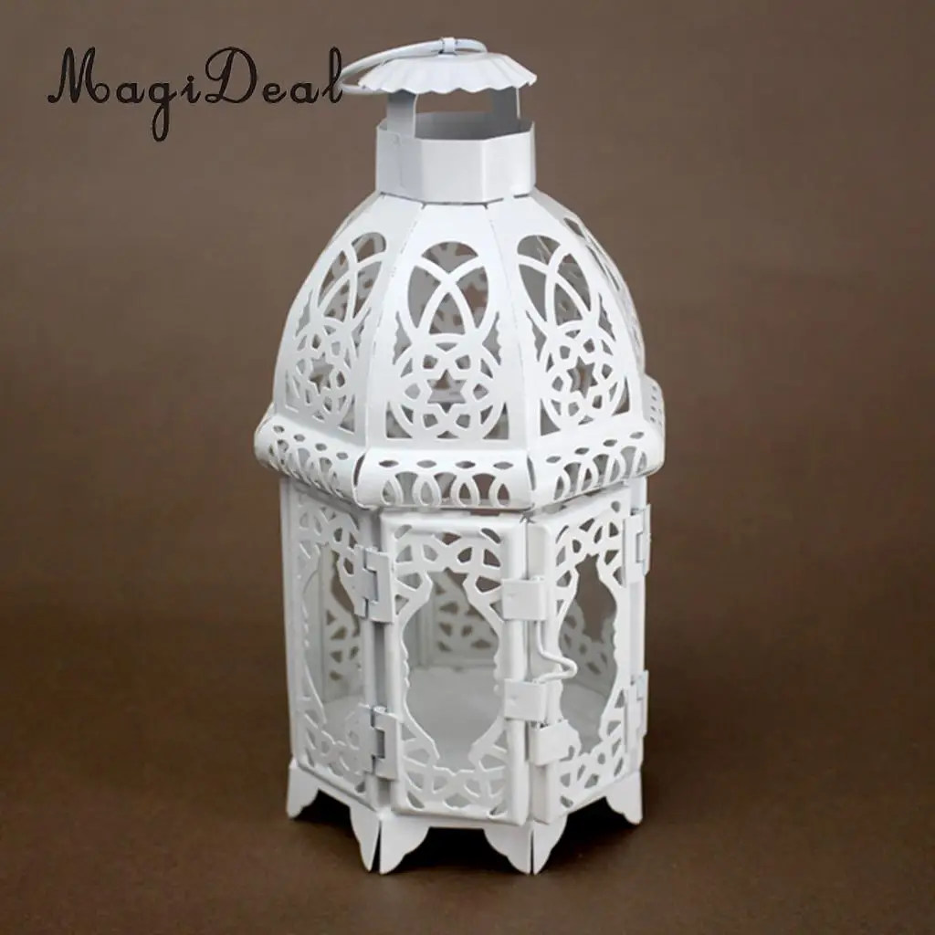 Moroccan Vintage Metal Hollow Glass Moroccan Hanging Tea Light Holder Candle Lantern Xmas Decor