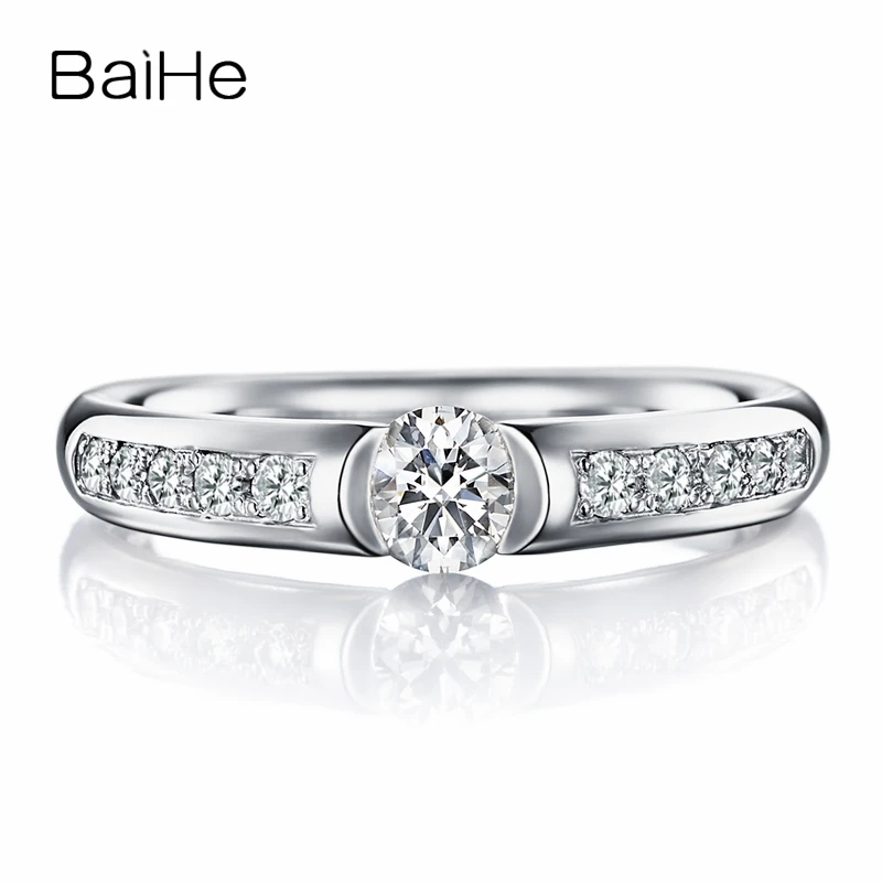 

BAIHE Solid 18K White Gold 0.20CT FG/SI Natural Diamond Ring Women Men Wedding Band Trendy Fine Jewelry Making Anel diamante