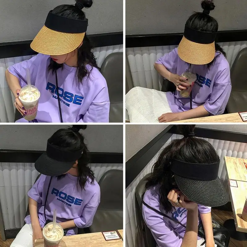 

Simple Summer 2019 Straw Sun Hats for Women Pearl Backable Sun Visor Hat With Big Heads Wide Brim Uv Protection Female Cap