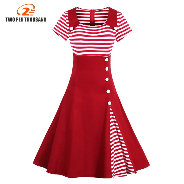 3xl 4xl Plus Size Women Pin Up Red White Striped Patchwork Dress 3xl 4xl Plus Size Women Pin Up Red White Striped Patchwork Dress Retro Short Sleeve Botton
