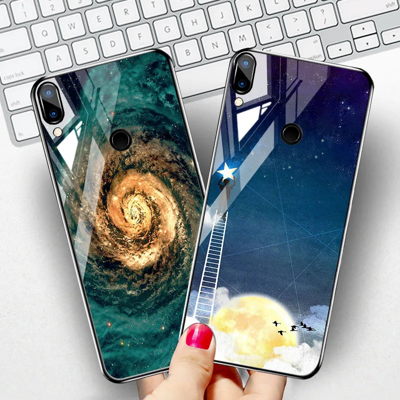 

Tempered Glass Case For Huawei Honor 8C Case Star Space Cover For Huawei Honor 10 Lite Play Cover Back Houisng Phone Shell