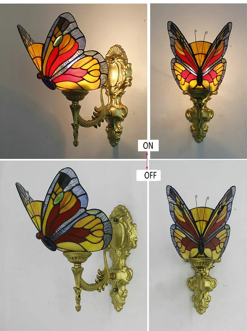 Europeu para Cima para Baixo Luzes de Parede para o Quarto Conduziu a Lâmpada Artpad Retro Vitrais Borboleta Cabeceira Corredor Frente Espelho E27 Turca 17 quarto cabeceira corredor frente espelho e27 conduziu a lâmpada turca