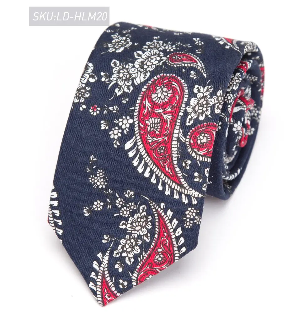 Мужской Хлопковый галстук 6 см с цветочным принтом, тонкие галстуки для мужчин, модный галстук-бабочка для свадебной вечеринки, шейный платок, мужские аксессуары - Цвет: HLM20