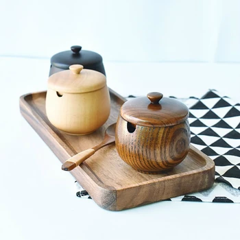 

Natural Solid Wood Salt Pepper Shaker Spice Jar Cover Porta Tempero Especiero Saleros De Cocina Storage 3Pcs/Lot Seasoning Pot