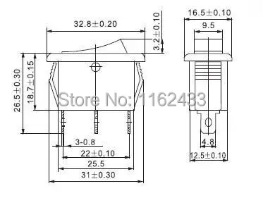 KCD2-102 rocker switch drawing