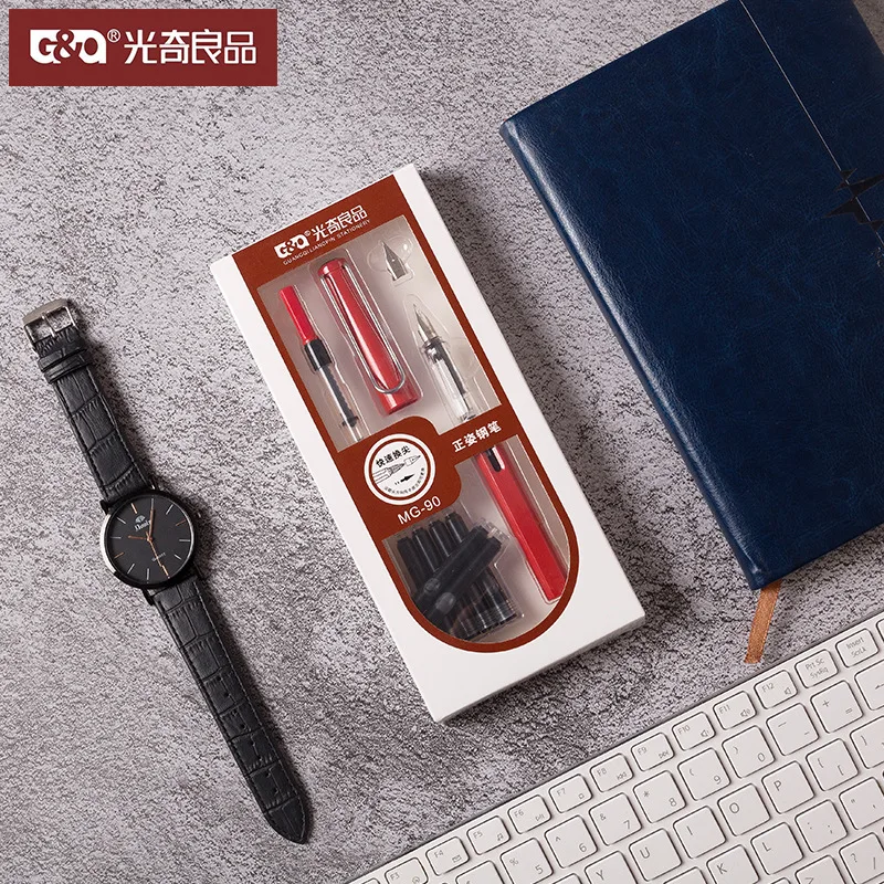 

Business Fountain Pen Black Ink Pen Luxury Pens Modified calligraphy Round Fountain Pen Gift Box Office School Supplies MG-90