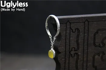 

Uglyless Real S925 Sterling Silver Women Chains Tassel Rings Natural Yellow Chalcedony Oval Dress Rings Personalized Fine Bijoux