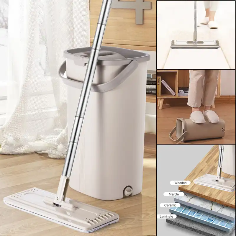 Smart Flat Dry Or Wet Mop Bucket With Wringer For Home Kitchen