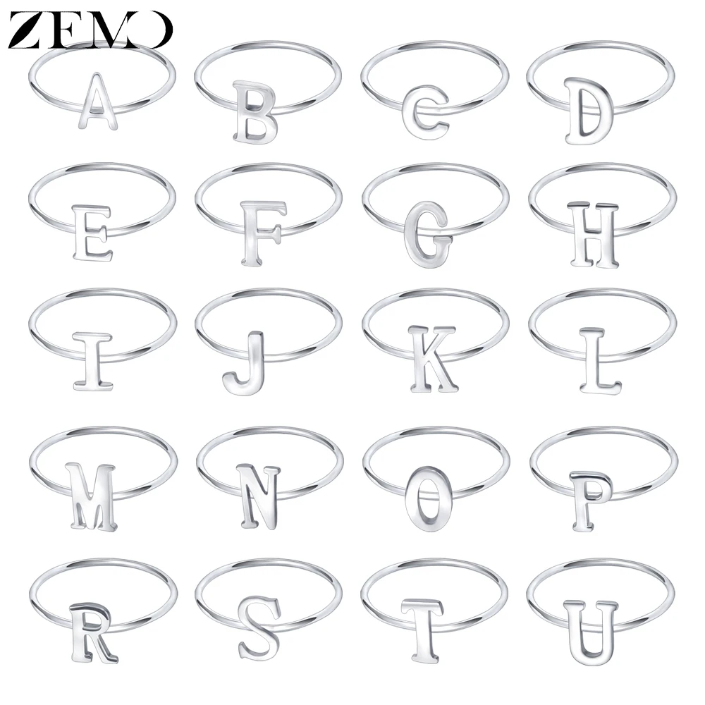 ZEMO, настоящее 925 пробы, серебряные кольца с буквами, A-Z кольца с буквами алфавита, оригинальное имя, очаровательные ювелирные изделия, Индивидуальные Кольца для женщин