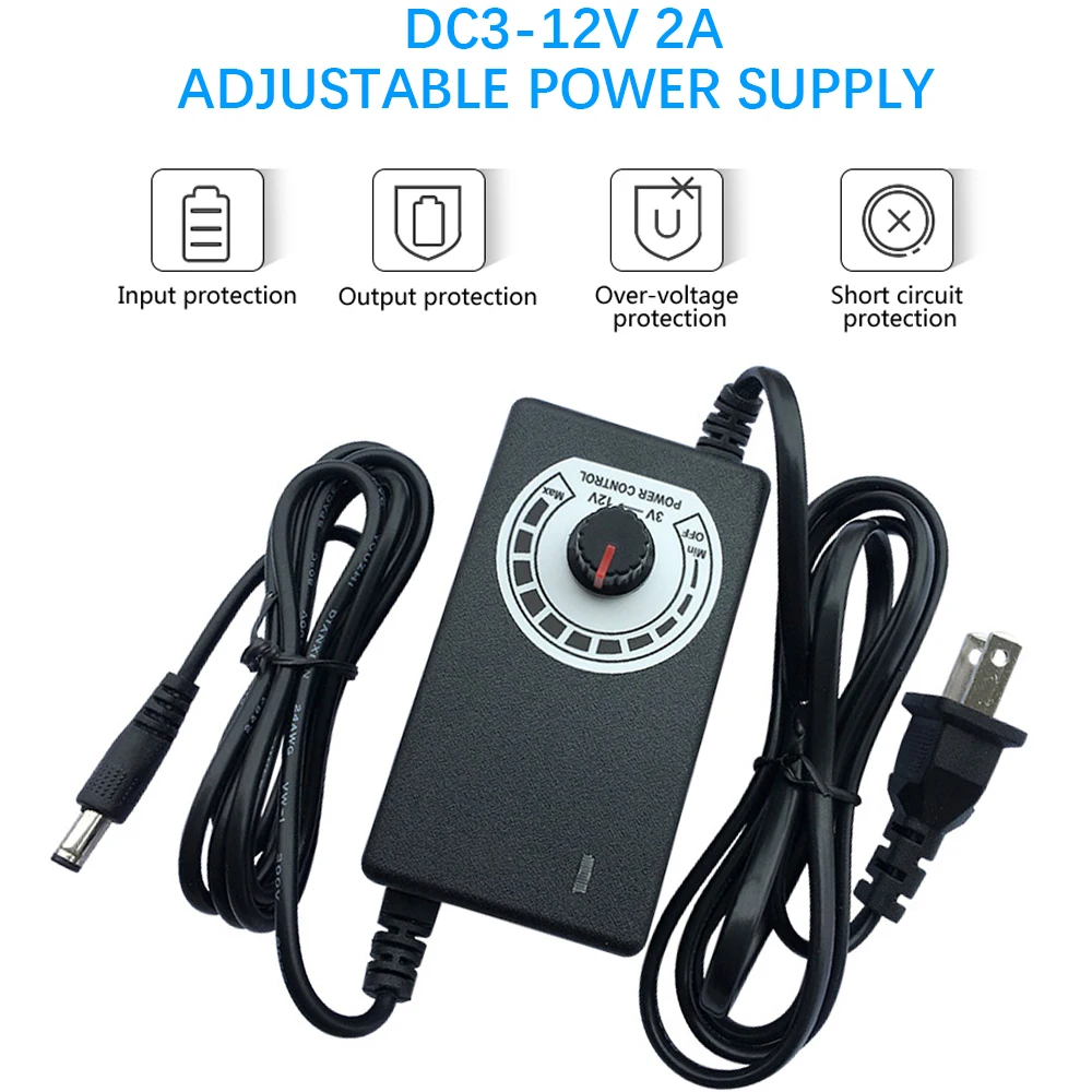 

AC to DC Adapter 3-12V 2A Adjustable Adapter Power Supply Charge for Mini Motor Hand Drill Speed Controller US Plug