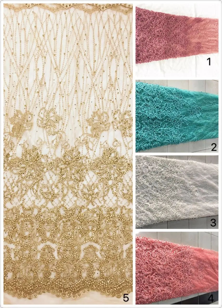 

2016 Latest african tulle lace fabric H5686 hot sale beads embroidered tulle fabric for wedding party dress