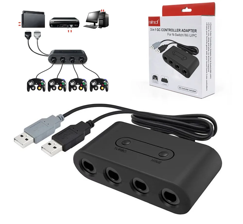 4 порта для контроллеров GameCube GCN USB адаптер конвертер Nintendo Switch/UWii/эмулятор Dolphin PC с