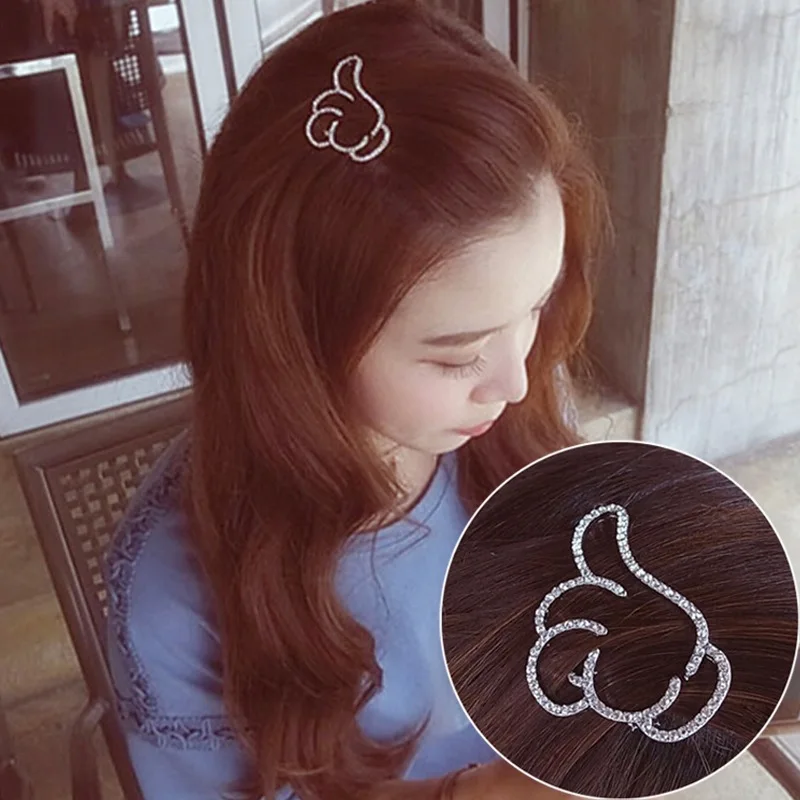 

Fashion Thumbs Up Sticks Folder Simple Wild Temperament Crystal Hollow Side Clip hairpin For Ladies Gift hair accessories