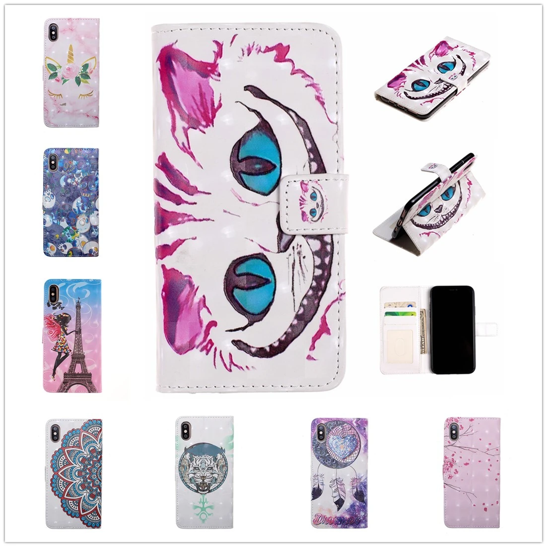 

SE 5S Eiffel Tower Case SFor iPhone XS XR Max Flip Coque Wallet 8 7 Plus 6S 6 Gata Phone Shell Mandala Hoesje For iPhone X Caso