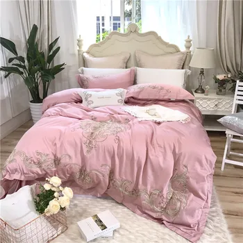 

Luxury Pink 100S Egyptian cotton Royal Bedding sets Queen King size Duvet cover Bed sheet set Pillowcase 4/6PCS white blue red