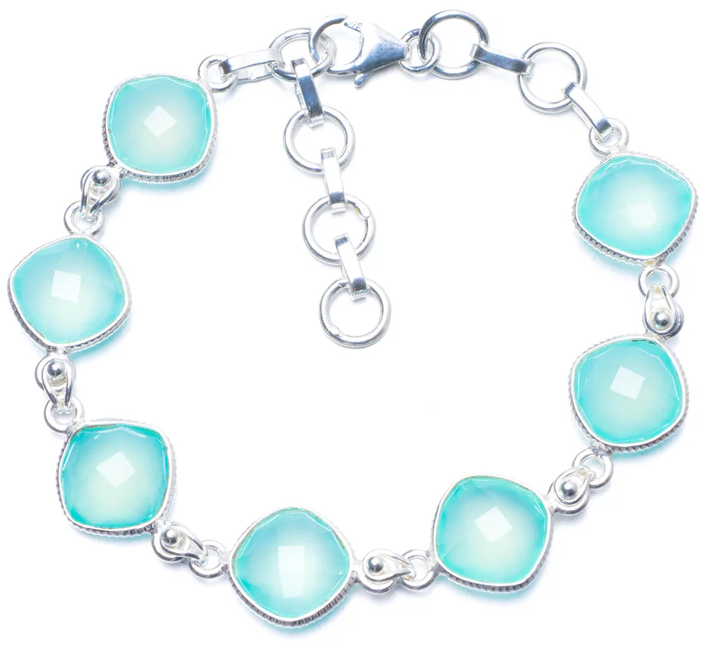 

Natural Chalcedony Handmade Unique 925 Sterling Silver Bracelet 7-8 1/4" Y0837
