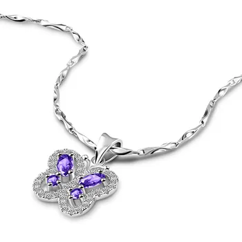 

Hot Sale New Fashion Shiny Purple CZ Butterfly Pendant 925 Sterling Silver Pendant Necklace Charming lady silver Jewelry Gifts