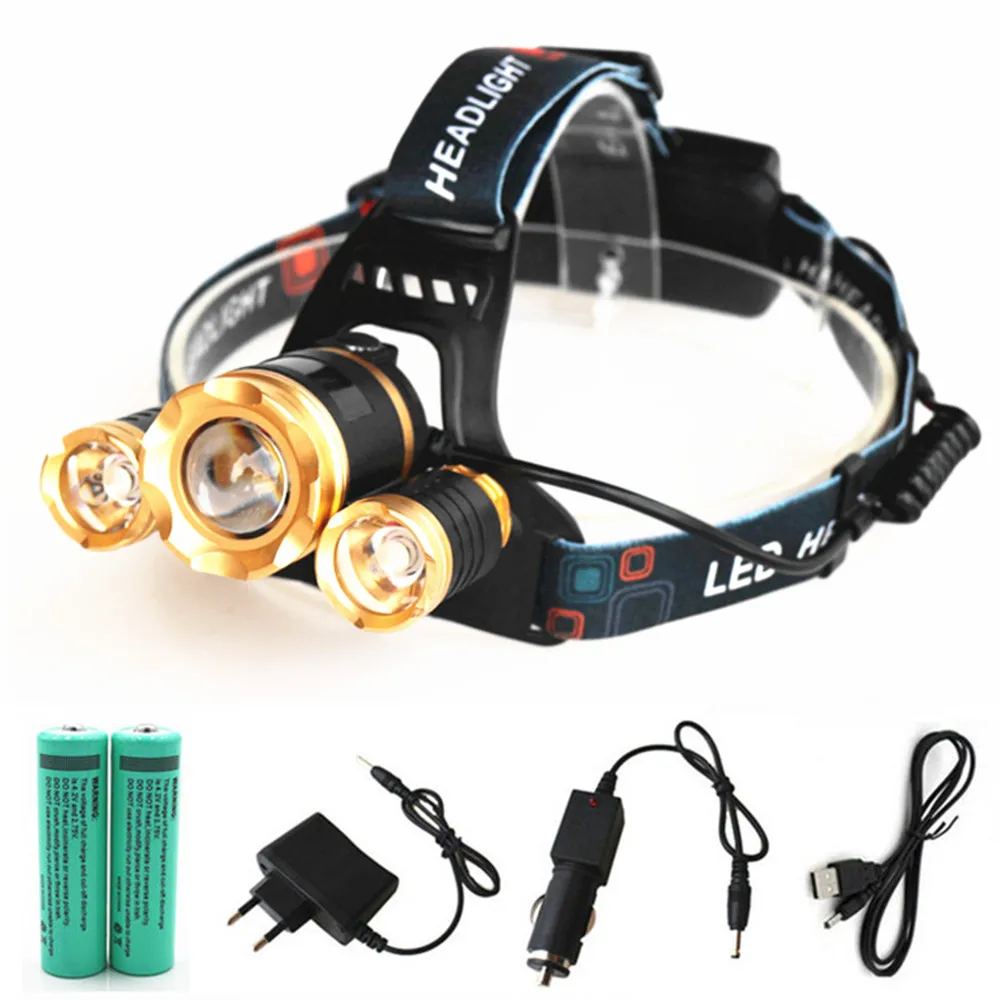 XML 3xT6 Outdoor 11000lm lighting Rechargeable Led Headlight Lantern ZOOM Headlamp Light +2*