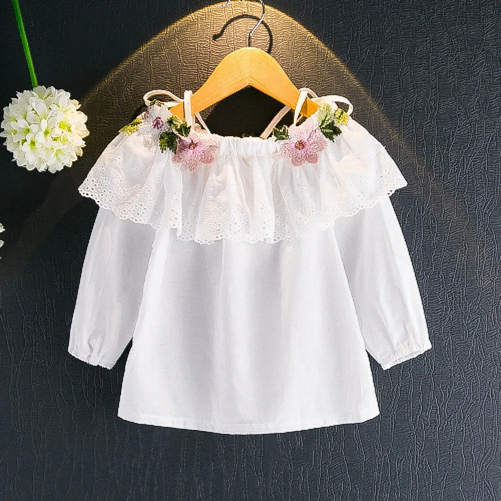 Muqgew футболка для детей ясельного возраста одежда для девочек одежда с цветочным рисунком Вышивка без бретелек футболка топы; детская