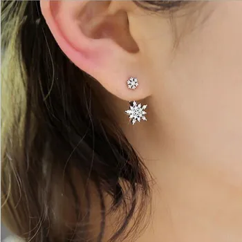 

New 925 Sterling Silver Jewelry Fashion Small Fresh Bright Temperament Snowflakes Long Micro-set Crystal Female Earrings SE158