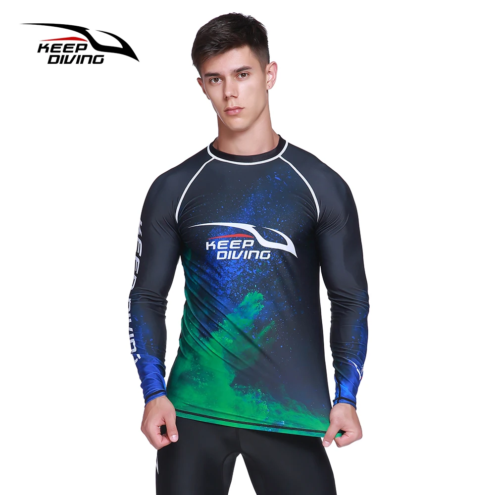 KEEP DIVING UPF 50+ Anti-UV Rash Guards Men Quick-dry Long Sleeve Wetsuit Sunscreen Swimming Surfing Suit Large Size rash guard surfing swimsuit