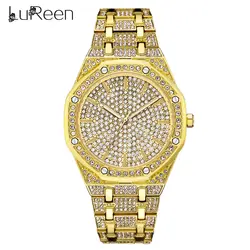 Лорин золотые часы для Для мужчин роскошный полный алмазов Для мужчин s часы Iced Out мужской кварцевые Watche Водонепроницаемый наручные часы