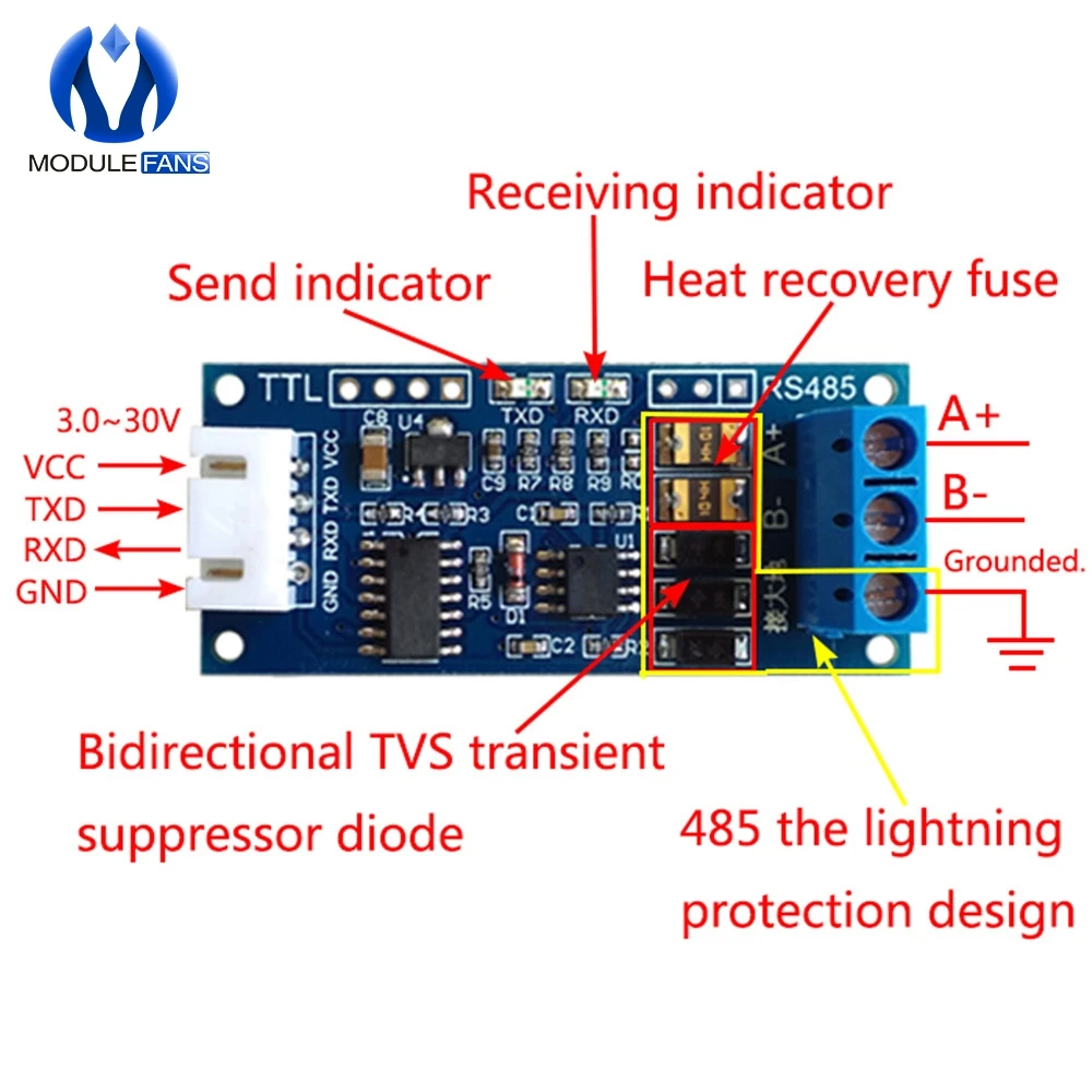 Ttl к RS485 блок питания конвертер 3,3 V 5V аппаратный модуль автоматического управления для Arduino AVR широкий индикатор напряжения