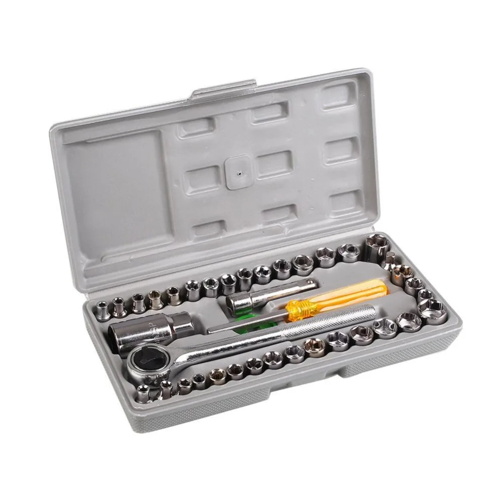 

40PCS/Set Combination Socket Wrench Set 1/4" & 3/8" SAE Metric with Hand Tools Kit