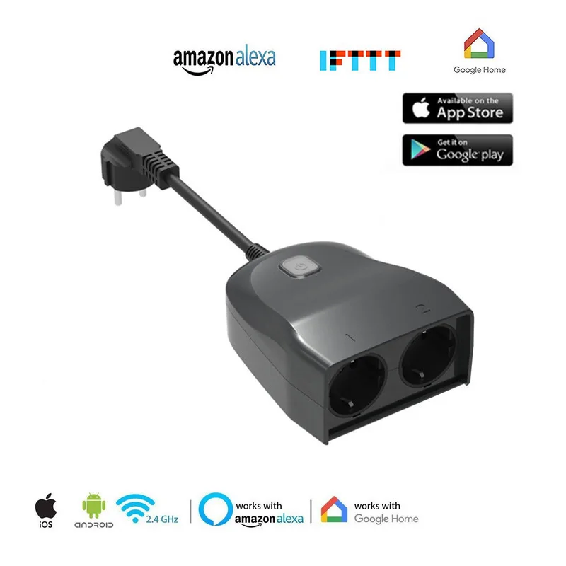 

WiFi Smart Socket EU Plug Voice/eWeLink control 2-in-1 Outdoor Wall Mounted Waterproof Intelligent outlet for Alexa Google home
