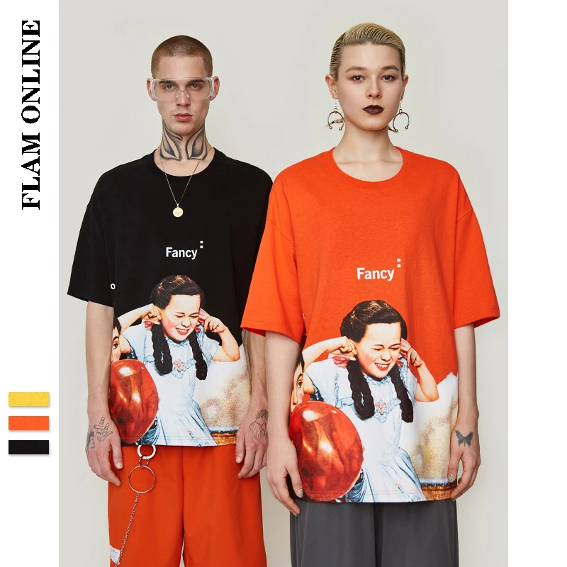 

FLAM ONLINE 2019 Couple Fashion High Street Tees Street wear Balloons Funny Print Men's Tee Shirts Loose O-neck T Shirt