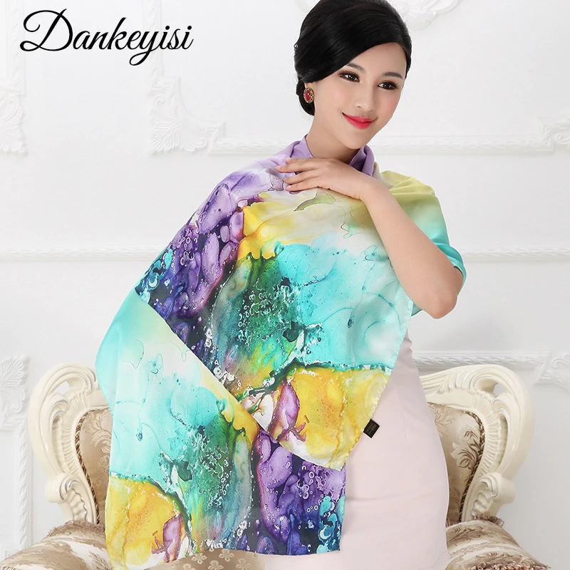 

[DANKEYISI] Brand Silk Scarves Women Long Scarves Fashion Spring and Autumn 100% Silk Scarves Female Satin Printed Scarves