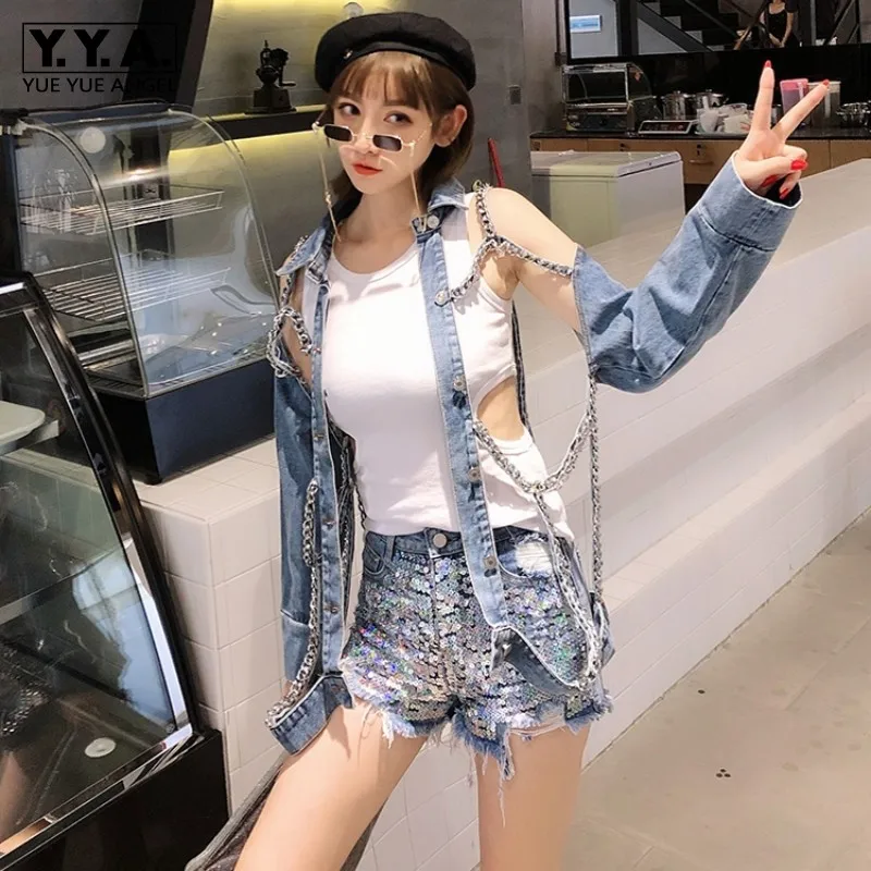 Punk Rock Chain Denim Jassen Vrouwen Hole Hollow Out Lange Mouw Hip Hop Jeans Jas Jassen 2019 Nieuwe Dames Mode streetwear Punk Rock Chain Denim Jassen Vrouwen Hole Hollow Out Lange Mouw Hip Hop Jeans Jas Jassen 2019 Nieuwe Dames Mode streetwear