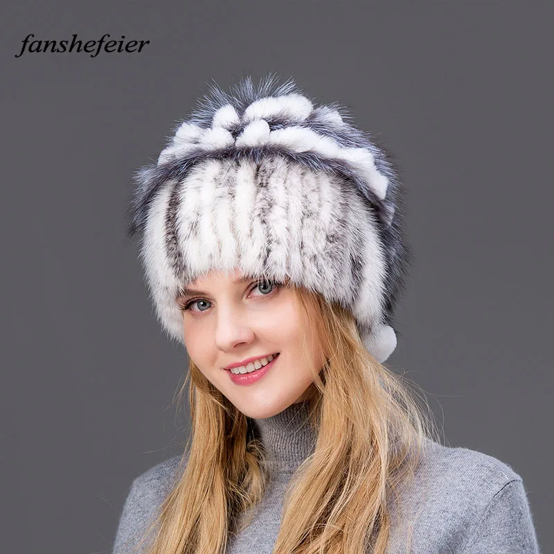 Fanshefeier мода лиса Мех животных кроличий мех шапки для женщин Элитная норковые шапки теплые зимние женские шапочки