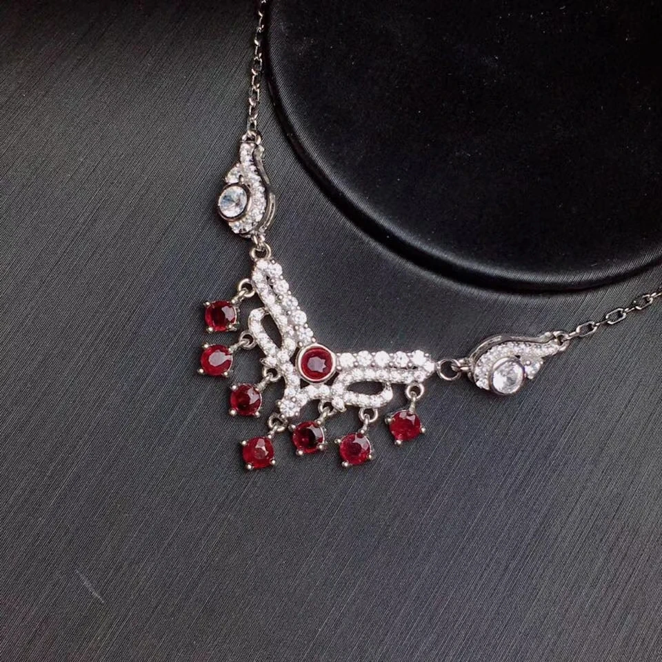  Collier pendentif rubis rouge naturel S925 argent collier de pierres précieuses naturelles mode gla