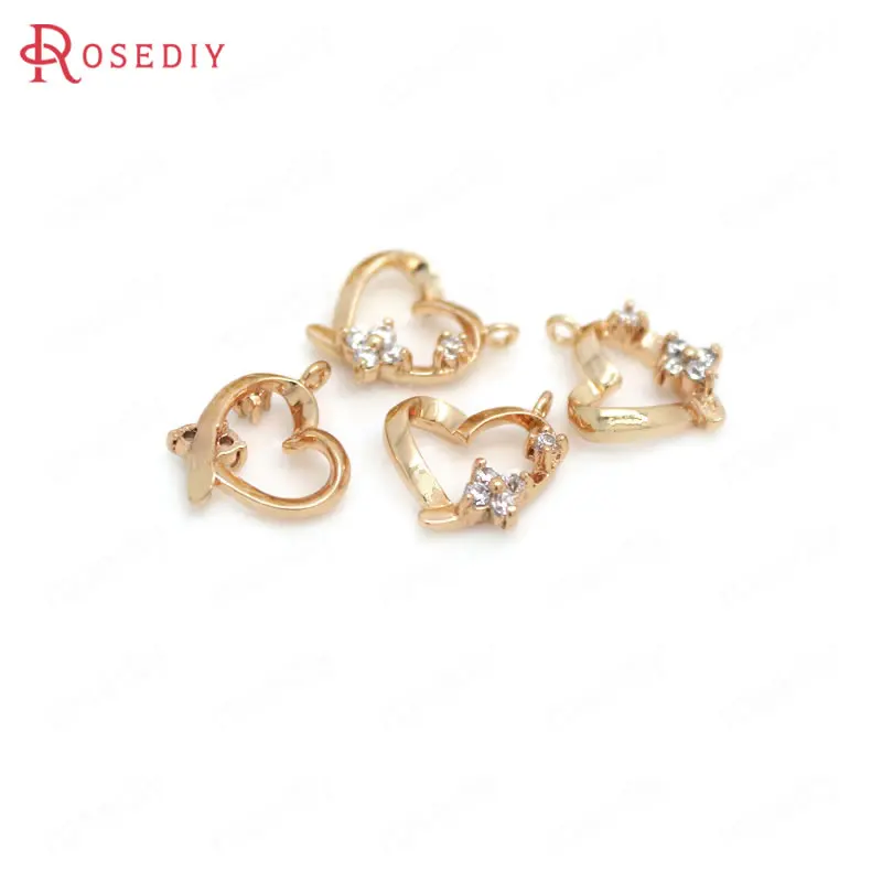 

4PCS 12x14.5MM 24K Champagne Gold Color Plated Brass with Zircon Heart Charms Pendants High Quality Diy Jewelry Accessories