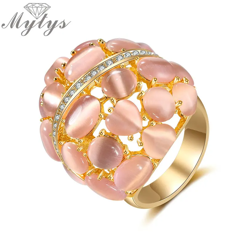 

Mytys Multi Pink Opal Ring Flower Shape Fashion Women Rings Jewelry Gift New Arrival Girls Trendy Accessory R1912