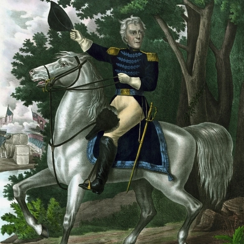 Vintage American history print of General Andrew Jackson on horseback Poster Print (25 x 32)