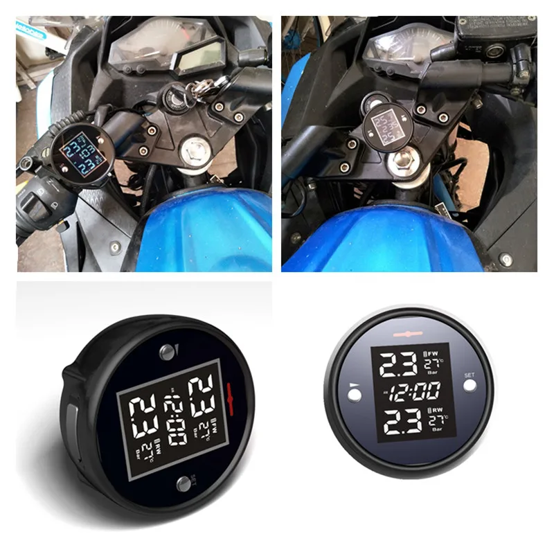 Wireless Motorcycle Tire Pressure Alarm Monitor System Smart TPMS LCD Display Motor 2 External Sensor Temperature Alarm TP-777