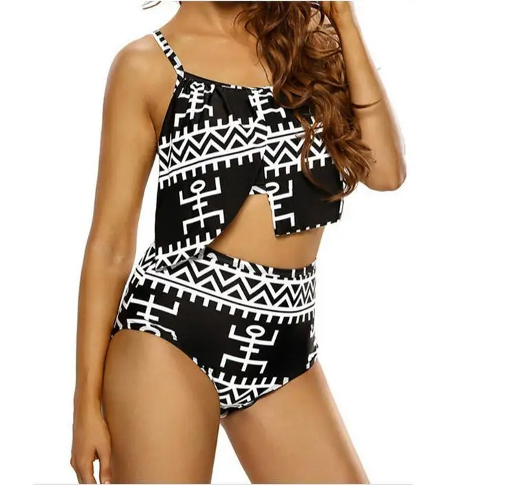 S-5XL plus size tankini swimwear 2018 new sexy black digital printed bikinis irregular top high waist swimsuit biquini cintura plus-size-black-swimsuit : image S-5XL plus size tankini swimwear 2018 new sexy black digital printed bikinis irregular top high waist swimsuit biquini cintura plus-size-black-swimsuit