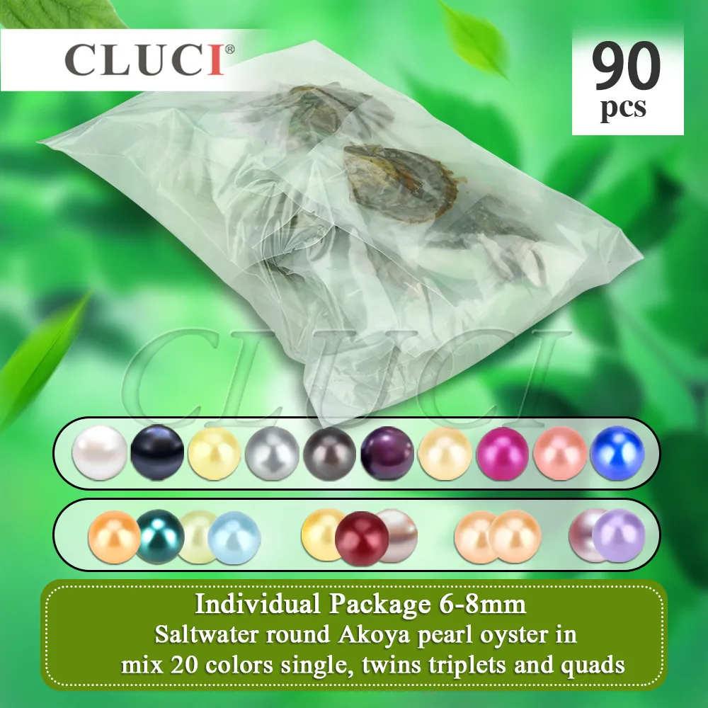CLUCI 90pcs 6 8mm Mix 20 Colors Round Akoya Single Pearl And Twins Pearls Oysters Individually