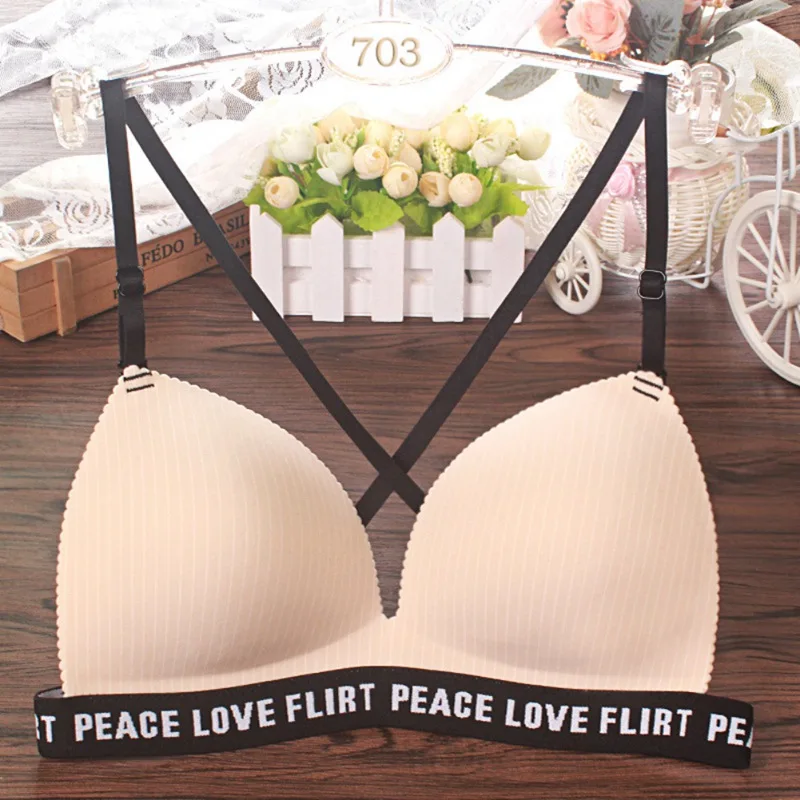 Women Padded Push Up Bralette Striped Bra Sexy Femme Underwear Letter Strap Deep V Bra Women\'s Intimates Women Padded Push Up Bralette Striped Bra Sexy Femme Underwear Letter Strap Deep V Bra Women\'s Intimates