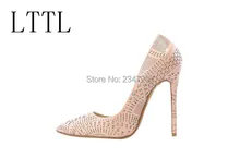 Ladies Brand LTTL Elegant Women Pumps Studded Rhinestone Wedding Crystal Decors Shoes Thin High Heel Party celebrity style shoes