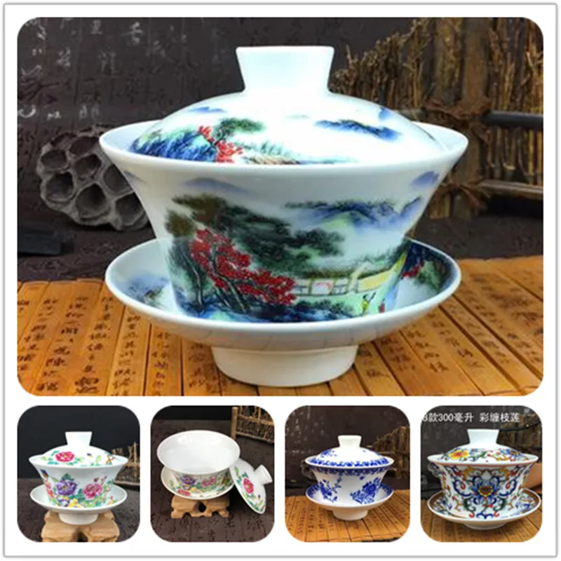 

High Capacity Chinese Teaset Elegant Gaiwan 300ml Traditional Ceramic Tea Tureen Lid Bowl Saucer Glaze Kung Fu Tea Cup