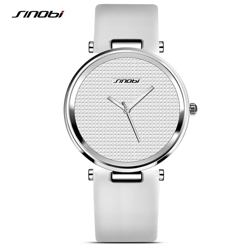 SINOBI женские модные часы черный кожаный ремешок женские наручные часы Reloj Mujer Топ бренд класса люкс Женские кварцевые часы#9393 - Цвет: White