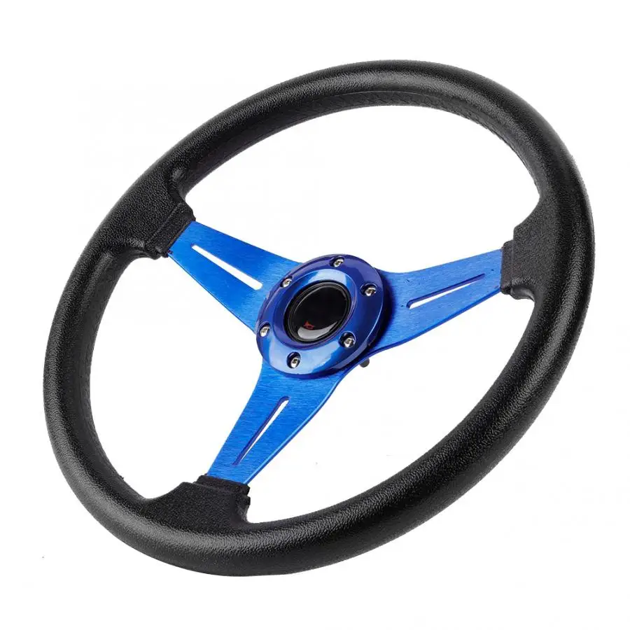 14in 350mm Universal Aluminum PU Leather Car Sport Racing Drift Steering Wheel Blue Automobiles Steering Wheel Hubs