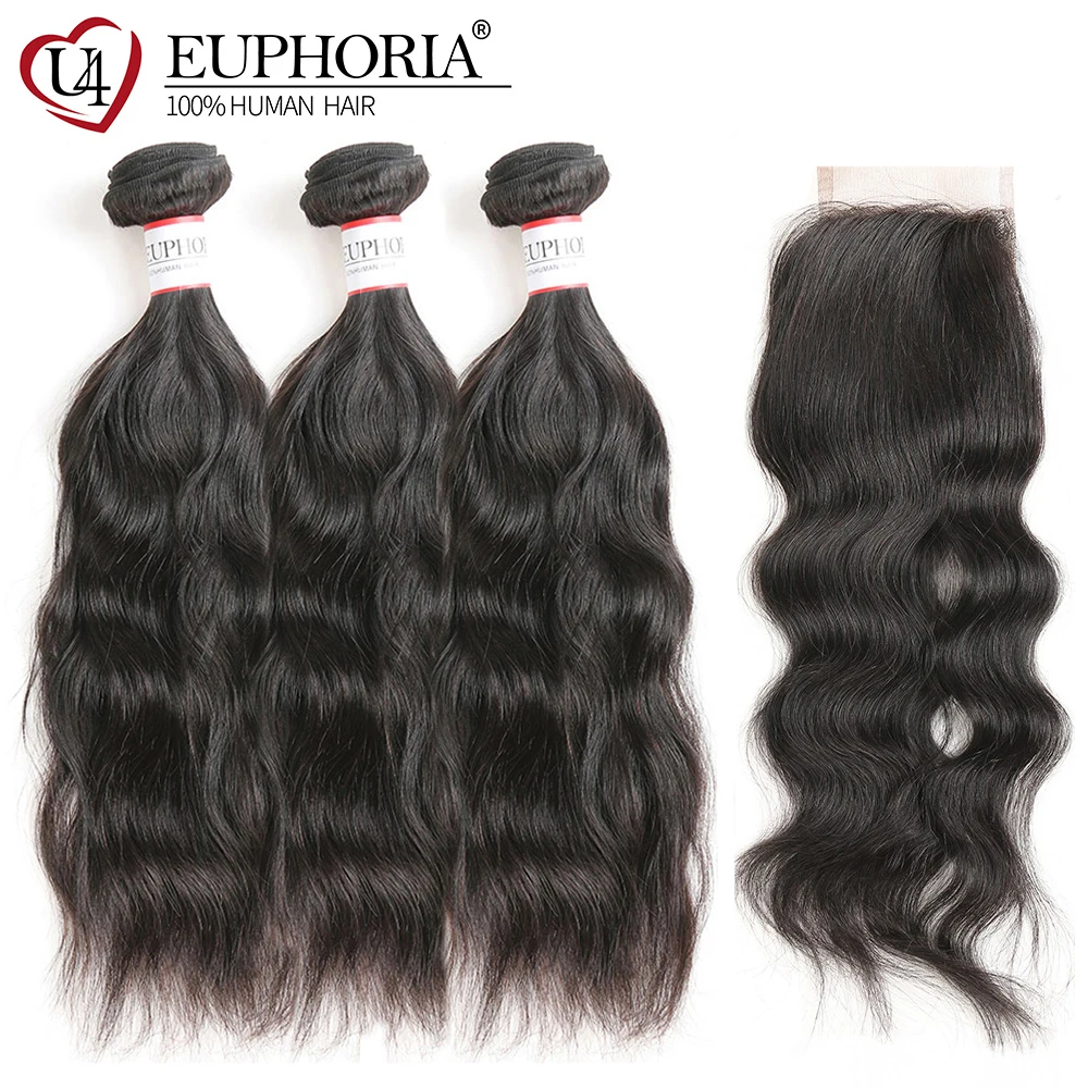 

Natural Wave Human Hair Weaves 3/4 Bundle Deal With Lace Closure EUPHORIA Brazilian Natural Color 100% Remy Hair Bundles Weaving