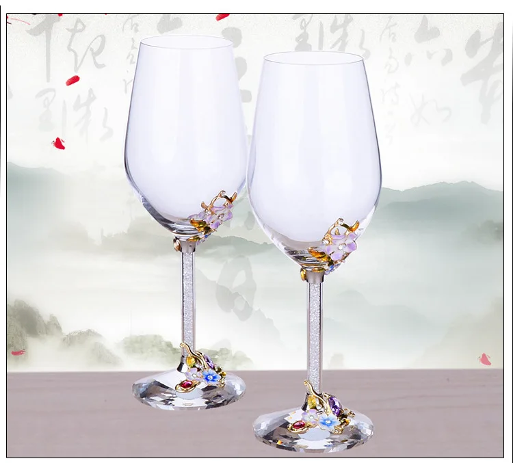 1 пара креативный сливовый эмалированный стакан из прозрачного стекла Кубок/домашний Премиум вино чашка, Алмазная чашка/модные свадебные подарки